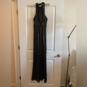 Black sequin, open back gown